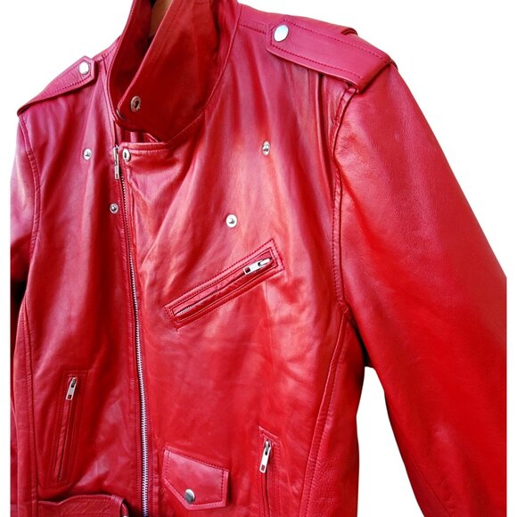 Red Leather Motorcycle Jacket Mens XL NWOT LLD Original Fonzy London Leathers - Picture 3 of 15